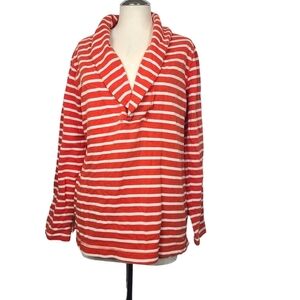 Merona Orange White V Neck Striped Sweatshirt XL